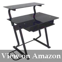 small glass top computer desk with a raised shelf review